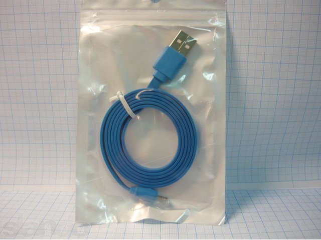 USB Data Cable Apple Lightning 8-pin iPhone 5 длина 1 метр плоский син в городе Владимир, фото 2, стоимость: 300 руб.