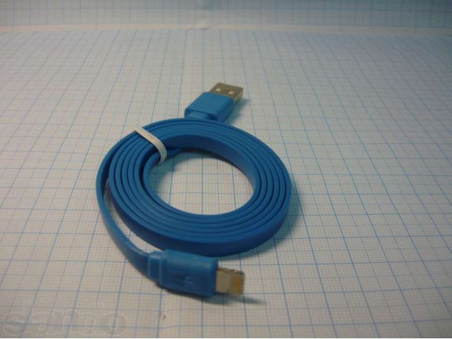 USB Data Cable Apple Lightning 8-pin iPhone 5 длина 1 метр плоский син в городе Владимир, фото 3, Data-кабели