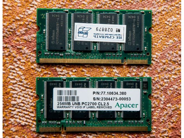 Apacer 256MB PC2700 CL2.5 DDR SDRAM SO DIMM в городе Серпухов, фото 1, стоимость: 500 руб.