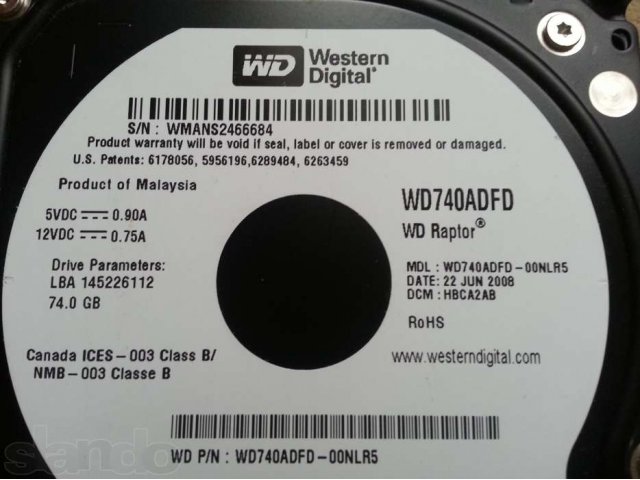 HDD 74 Gb SATA150 Western Digital Raptor WD740ADFD в городе Ярославль, фото 2, Ярославская область