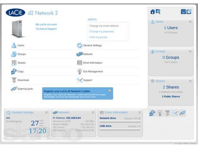 Сетевое хранилище (NAS) LaCie d2 Network 2 3TB (внешний HDD) в городе Томск, фото 4, стоимость: 3 990 руб.