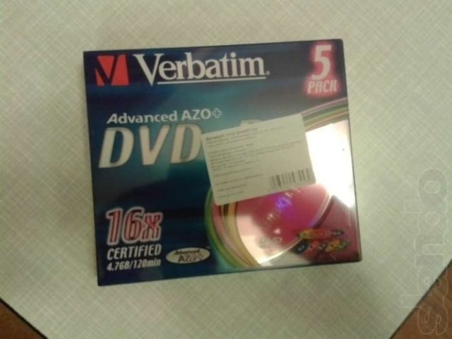 Диск DVD-R 4,7Gb 16x Verbatim 5шт. в упаковке Color slim в городе Липецк, фото 1, стоимость: 100 руб.