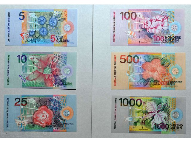 Набор из 6 банкнот Суринама - птицы и цветы в городе Барнаул, фото 2, Алтайский край