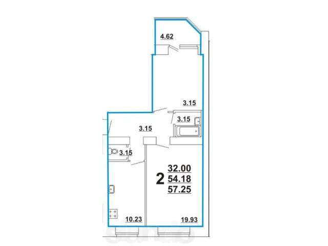 2-х комнатная ЖК МЧС на Губкина 4 пл. 57.25 кв.м в городе Казань, фото 1, стоимость: 2 330 000 руб.