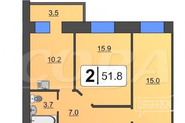 2-к квартира, 51 м², 6/14 эт. в городе Тюмень, фото 1, телефон продавца: +7 (982) 988-89-37