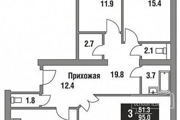 3-к квартира, 95 м², 6/14 эт. в городе Тюмень, фото 1, телефон продавца: +7 (982) 948-11-48