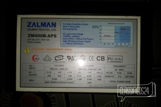 Блок питания 400W Zalman ZM400B-APS 400W в городе Екатеринбург, фото 1, Свердловская область