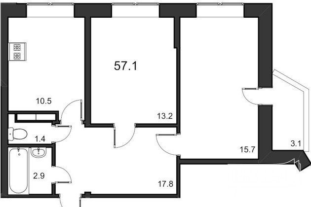 2-к квартира, 57 м², 7/17 эт. в городе Санкт-Петербург, фото 4, Новостройки