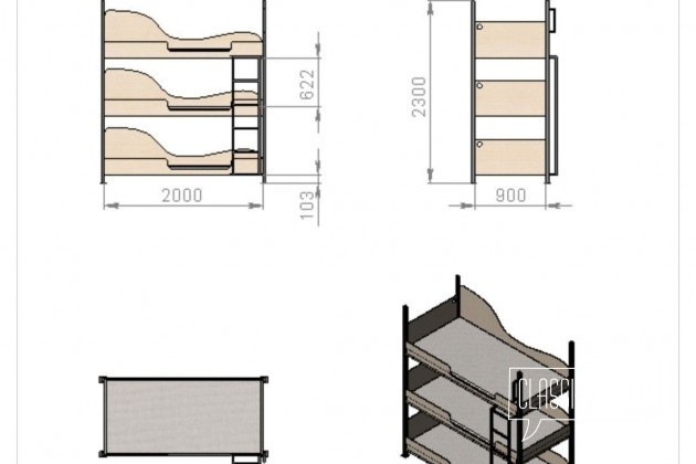 Чертеж трехъярусной кровати