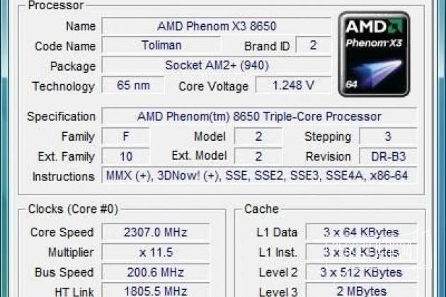 AMD Phenom X3 8650 Toliman (AM2+, L3 2048Kb) в городе Астрахань, фото 2, Процессоры