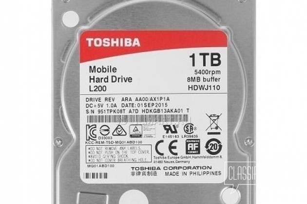 Жесткий диск HDD 1тб, Toshiba L200, hdwj110uzsva в городе Москва, фото 1, стоимость: 4 130 руб.