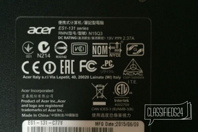 Нетбук Acer Aspire ES 11 131-C77V в городе Москва, фото 3, Ноутбуки