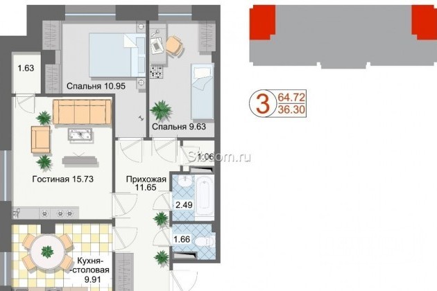 3-к квартира, 65 м², 15/17 эт. в городе Красноярск, фото 1, Красноярский край