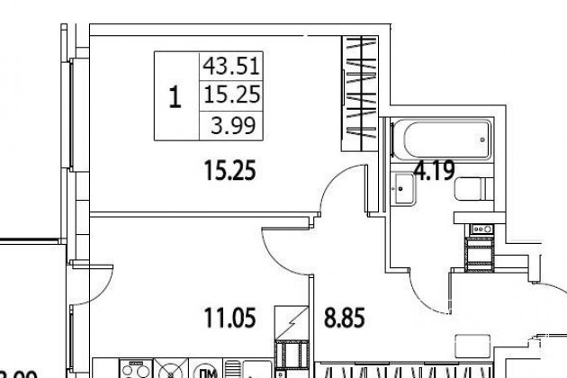 1-к квартира, 44 м², 6/12 эт. в городе Санкт-Петербург, фото 3, стоимость: 4 830 000 руб.