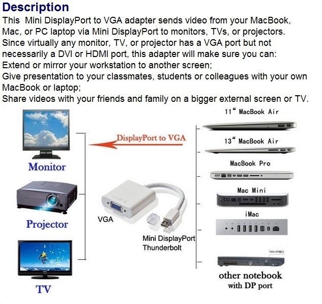 Переходник mini displayport на VGA кабель-адаптер в городе Томск, фото 5, телефон продавца: +7 (913) 816-63-96