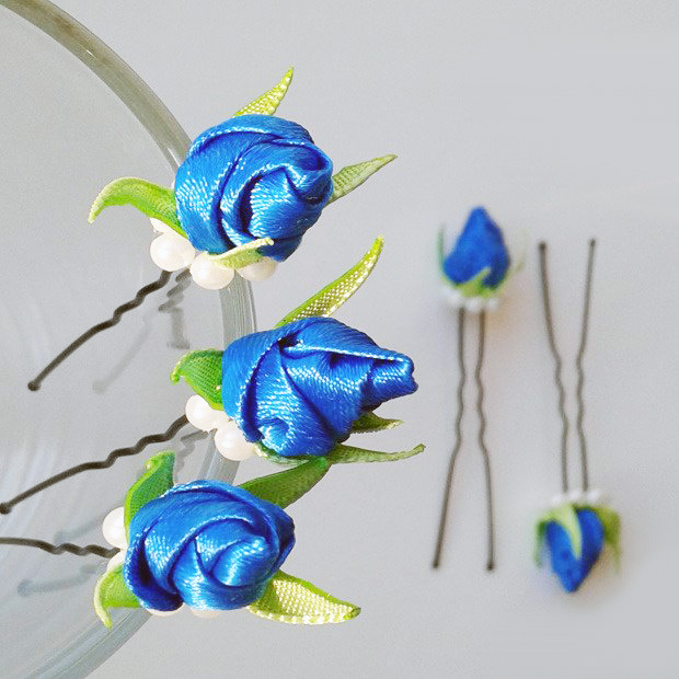 Синие цветы Шпильки для волос Ручная работа в городе Москва, фото 1, Московская область