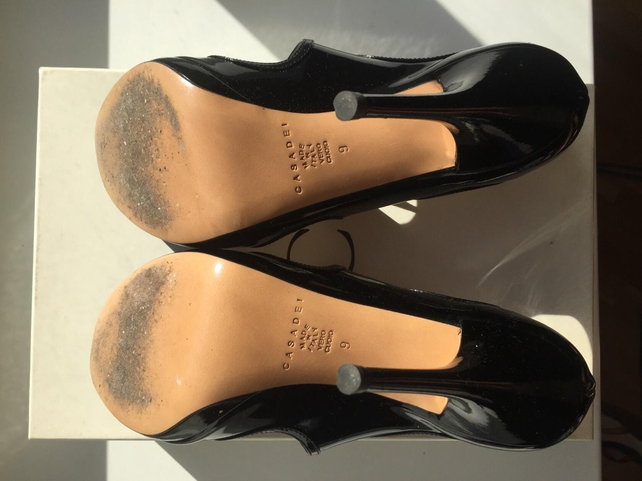 Босоножки туфли casadei италия 39 размер черные лак кожа платформа 1 см каблук шпилька 11 см одевали в городе Москва, фото 5, Московская область