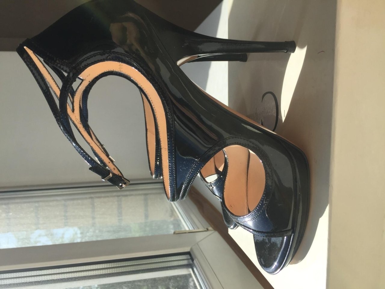 Босоножки туфли casadei италия 39 размер черные лак кожа платформа 1 см каблук шпилька 11 см одевали в городе Москва, фото 2, телефон продавца: +7 (905) 721-56-56