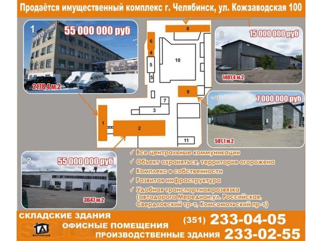 Продам производственно складской комплекс Кожзаводская 100 в городе Челябинск, фото 1, Продажа производственных помещений